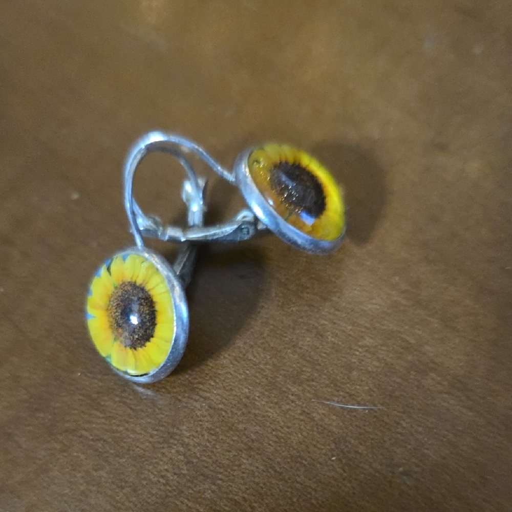 Sunflower Earrings with Silver Accents